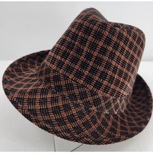 True Gear 100% Wool Fedora Brown Black Plaid Tweed